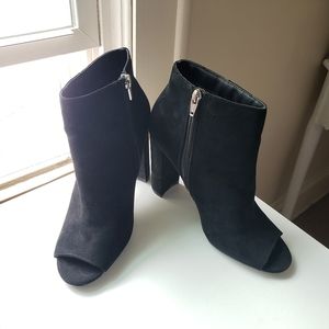 Open Toe Faux Suede Black Booties
